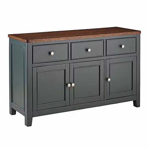 Statement Furniture Queensbury Large Sideboard with Oak Top, 3 Doors and 3 Drawers in Bottle Green, W/D/H: 135 x 40 x 81 cm – 3