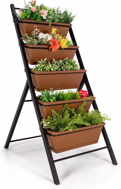 Costway 5-Tier Vertical Raised Garden Bed in Brown