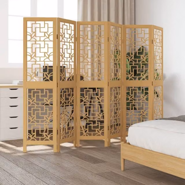 Berkfield Home 6-Panel Room Divider in Brown Solid Paulownia Wood, H 215 x W 160 x D 6 cm – 1