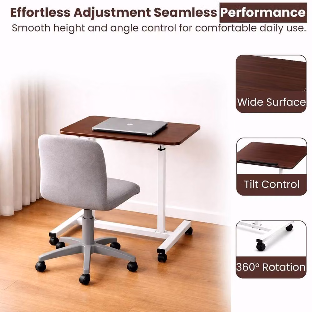 FLAVORA Adjustable Laptop Table Desk with White Frame and Brown MDF Top – 4