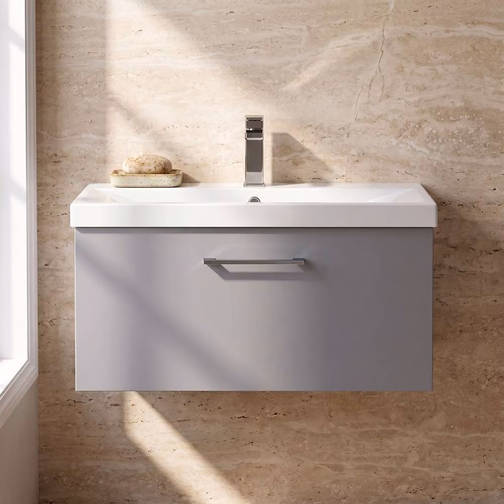 Balterley Wall Hung Single Drawer Bathroom Vanity Unit with Basin, Satin Grey, W/D/H: 81.0 x 39.0 x 39.9 cm – 5