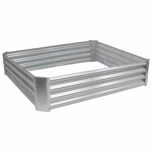 Harbour Housewares Raised Garden Bed, Galvanised Steel Square Planter, Silver, W/D/H: 120 x 120 x 30 cm