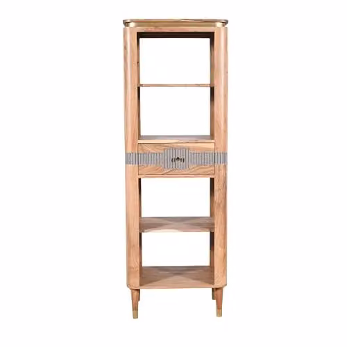 Adorable Lifestyle Wilton Slim Bookcase with 1 Drawer in Brown Acacia Wood, W: 60 cm, D: 40 cm, H: 175 cm – 1