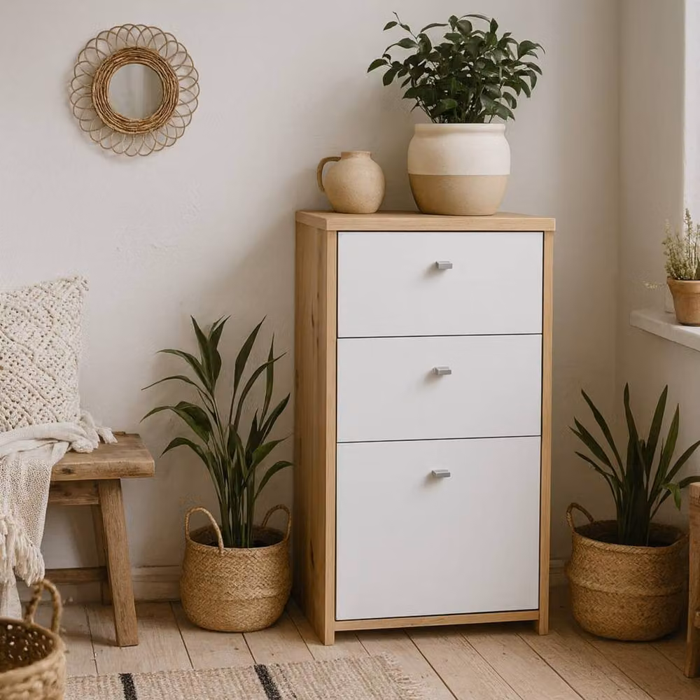 Wyld Haus Willowmere Artisan Oak Chest Cabinet in White and Brown with 2 Drawers and 1 Door – 2