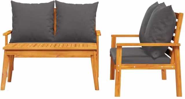 Berkfield Home Beautiful 3 Piece Garden Lounge Set in Brown Acacia Wood with Grey Cushions