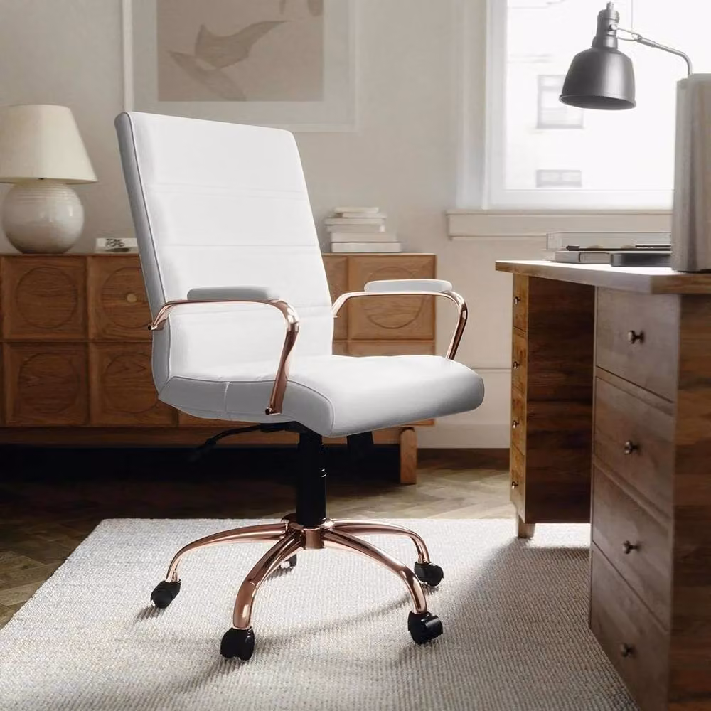 KORVIXA Ergonomic Office Chair in White and Gold with Synthetic Leather Upholstery and Armrests – 3