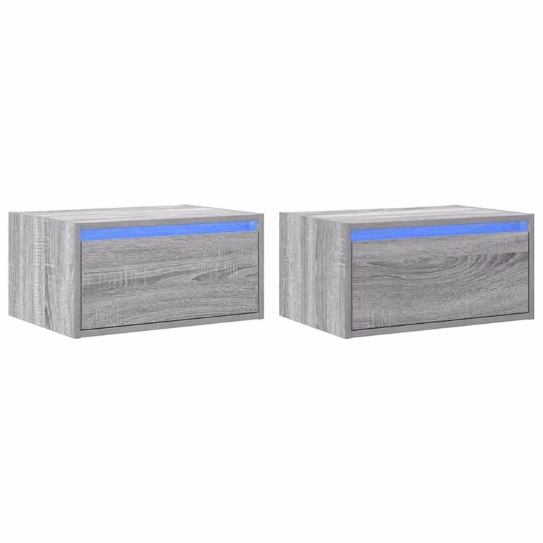 Berkfield Home Set of 2 Wall-mounted Bedside Cabinets with Integrated LED Lights in Grey Sonoma