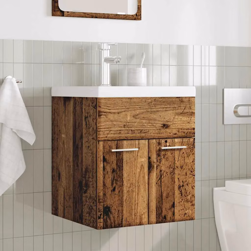 Berkfield Home 2 Piece Brown Rustic Bathroom Furniture Set with Vanity Unit and Hinged Doors – 2