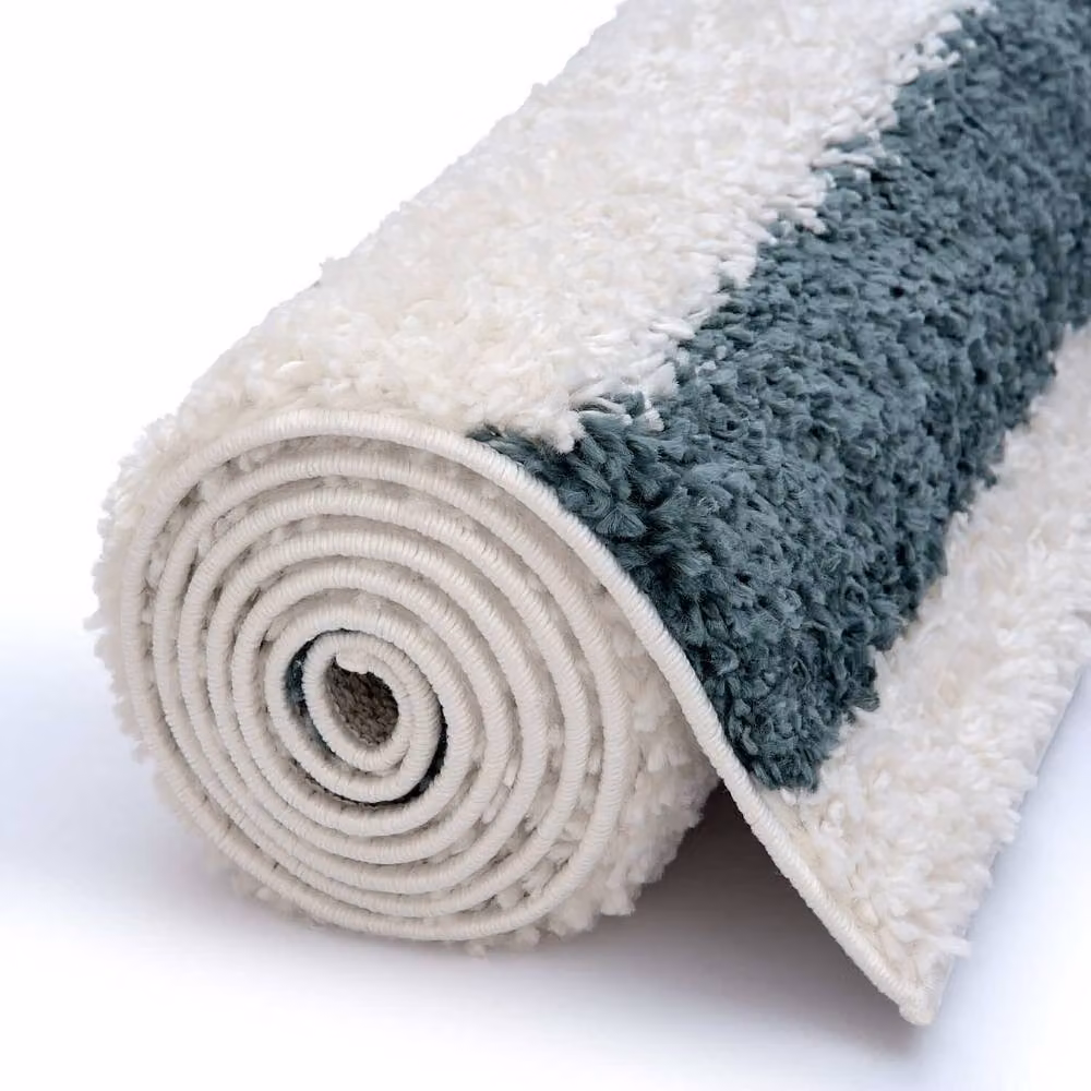 THE RUGS Moodi Border Design Shaggy Soft High Pile Living Room Rug and Runner in Green, W/D/H: 80 x 300 cm – 6