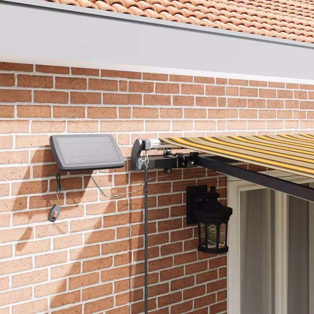 Berkfield Home Manual Retractable Wall-Mounted Awning with LED Multicolour Stripe in Yellow, Grey and White, W: 500 cm, D: 300 cm – 4
