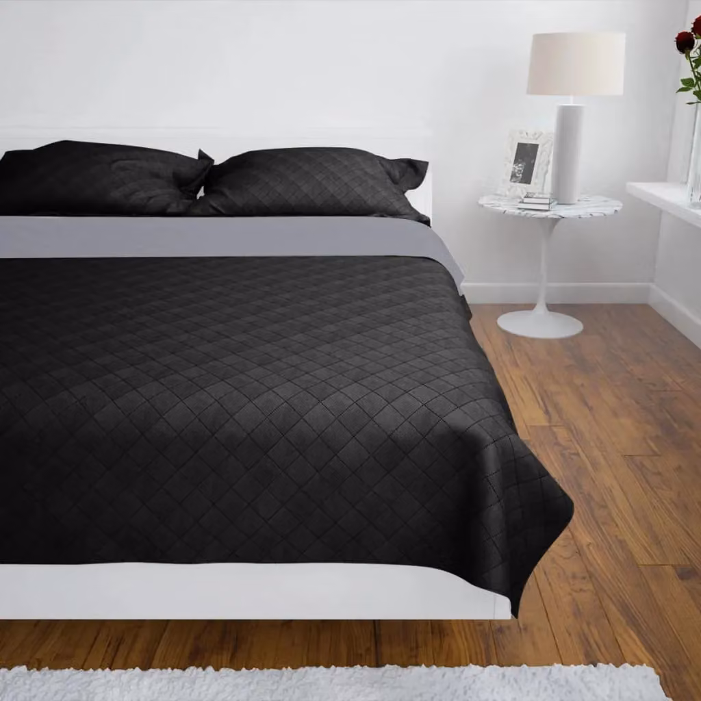 Berkfield Home Reversible Quilted Microfibre Bedspread in Black and Grey, W: 220 cm, D: 240 cm – 3
