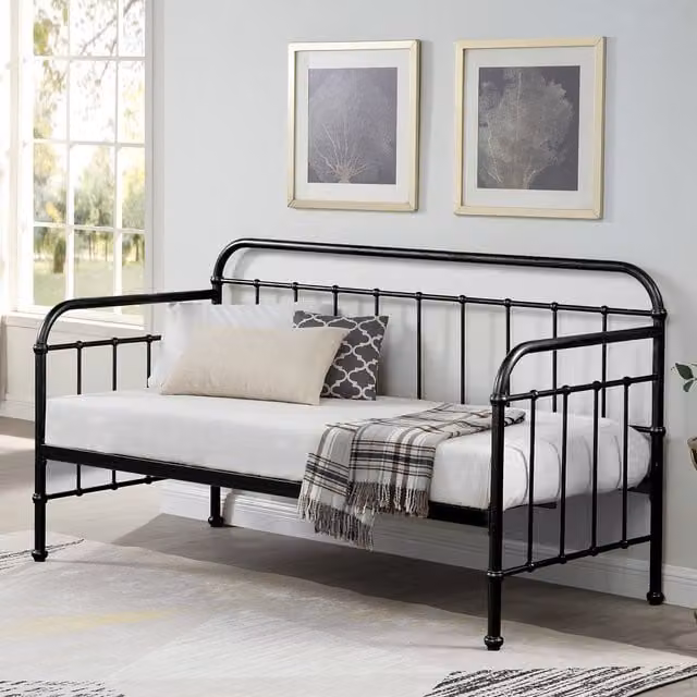 SlumberWorx Ickleford Industrial Metal Day Bed Frame in Black