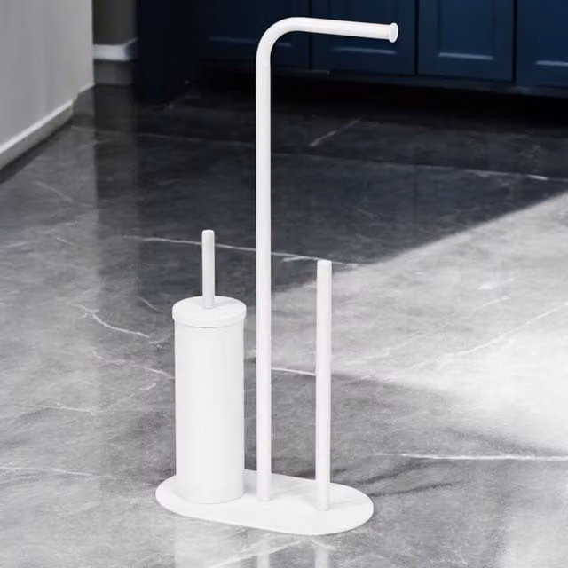 Showerdrape Aspen 3 in 1 Freestanding Toilet Roll Holder and Brush Combo in White and Black