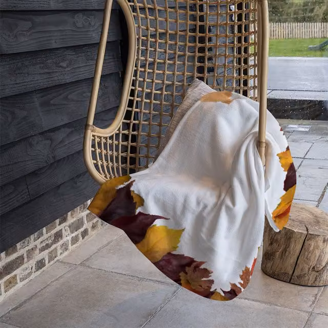 Benjamin Tate Design Orange and Purple Autumn Fleece Blanket, W/D/H: 120 x 150 cm