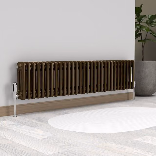 Lux Heat Horizontal 3 Column Steel Radiator in Antique Brass, H: 137 cm, W: 30 cm
