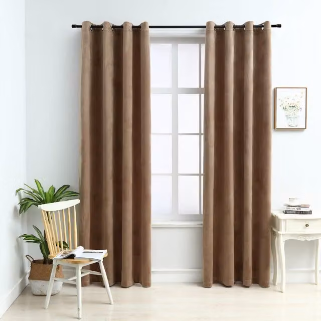 Berkfield Home Blackout Velvet Curtains, 2 Pack, Beige, W: 140 cm, H: 175 cm – 1