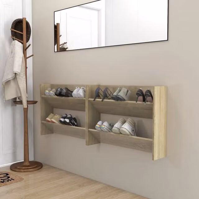 Berkfield Home Set of 2 Wall Mounted Shoe Cabinets in Sonoma Oak Brown, W: 80 cm, D: 18 cm, H: 60 cm – 1
