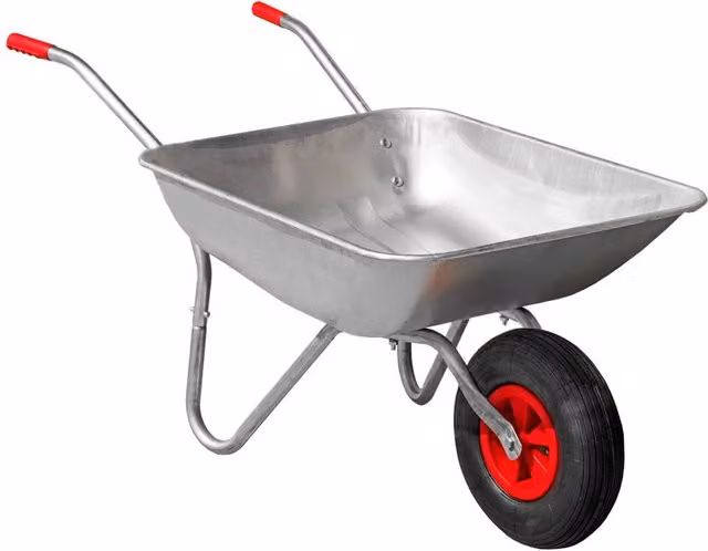 NESTLUNE 65L Silver Galvanised Steel Garden Wheelbarrow with Pneumatic Wheel
