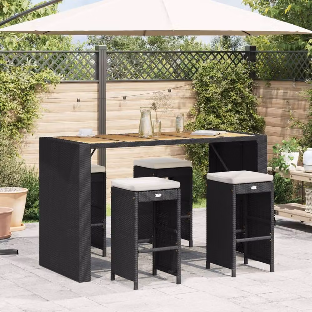 Berkfield Home Beautiful Garden Bar Stools with Cushions, 4 Piece Set in Black Poly Rattan – 2