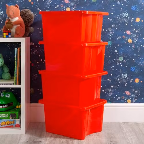 Wham Stack & Store 4 x 30L Plastic Storage Boxes in Red – 3