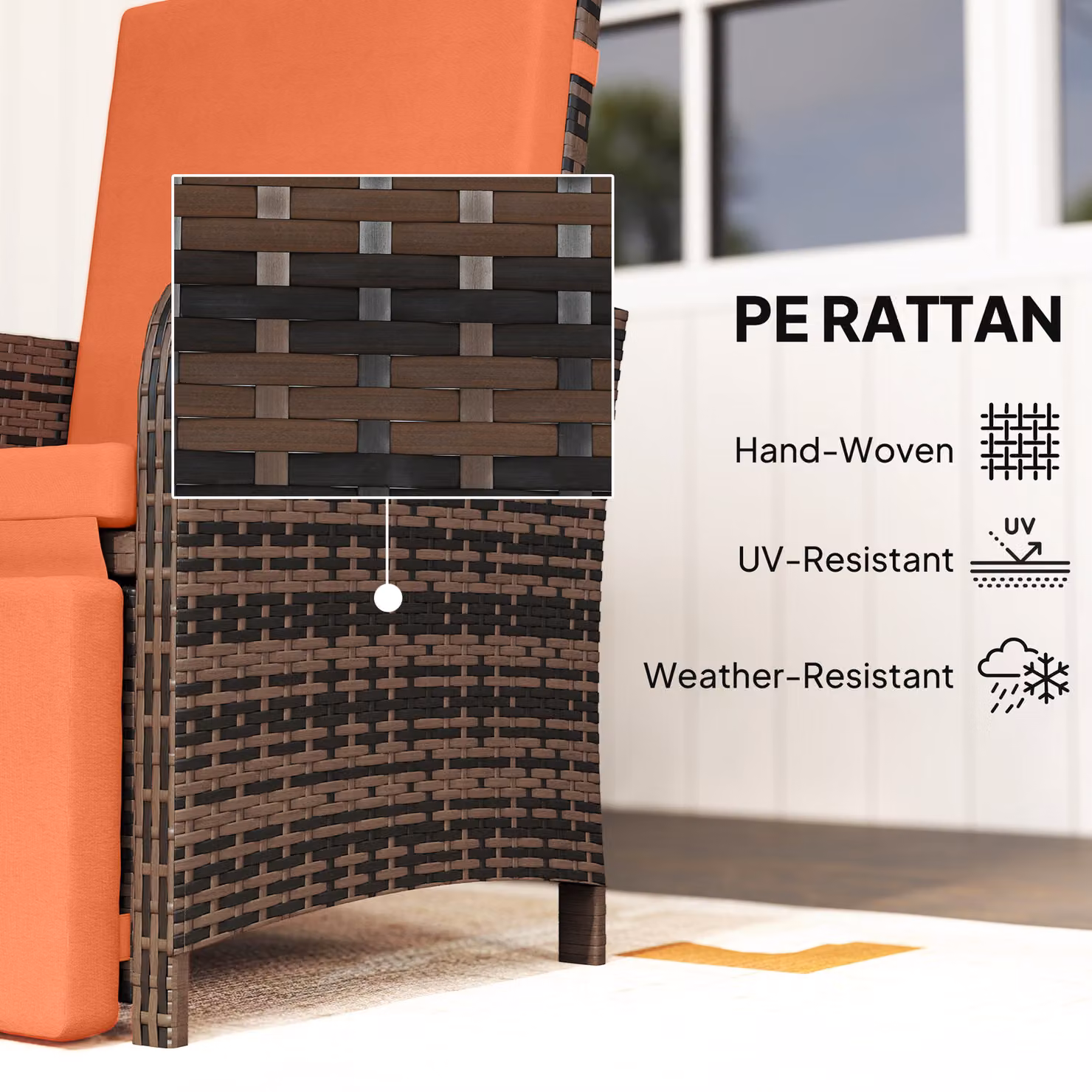 Outsunny 3 Piece Rattan Bistro Set with Cushions and Storage Function in Orange – 6