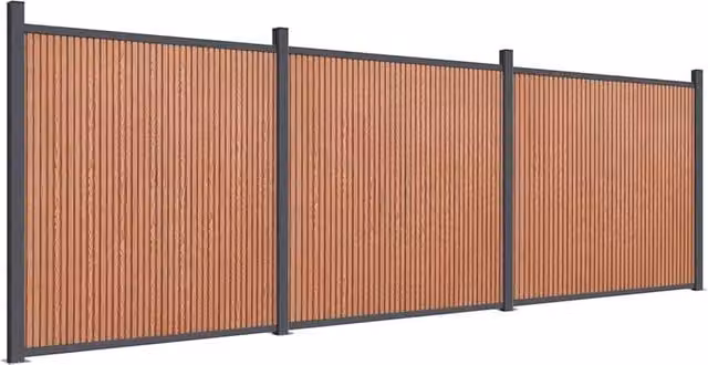Berkfield Home Brown WPC and Aluminium Opaque Fence Panel, W: 526 cm, H: 186 cm
