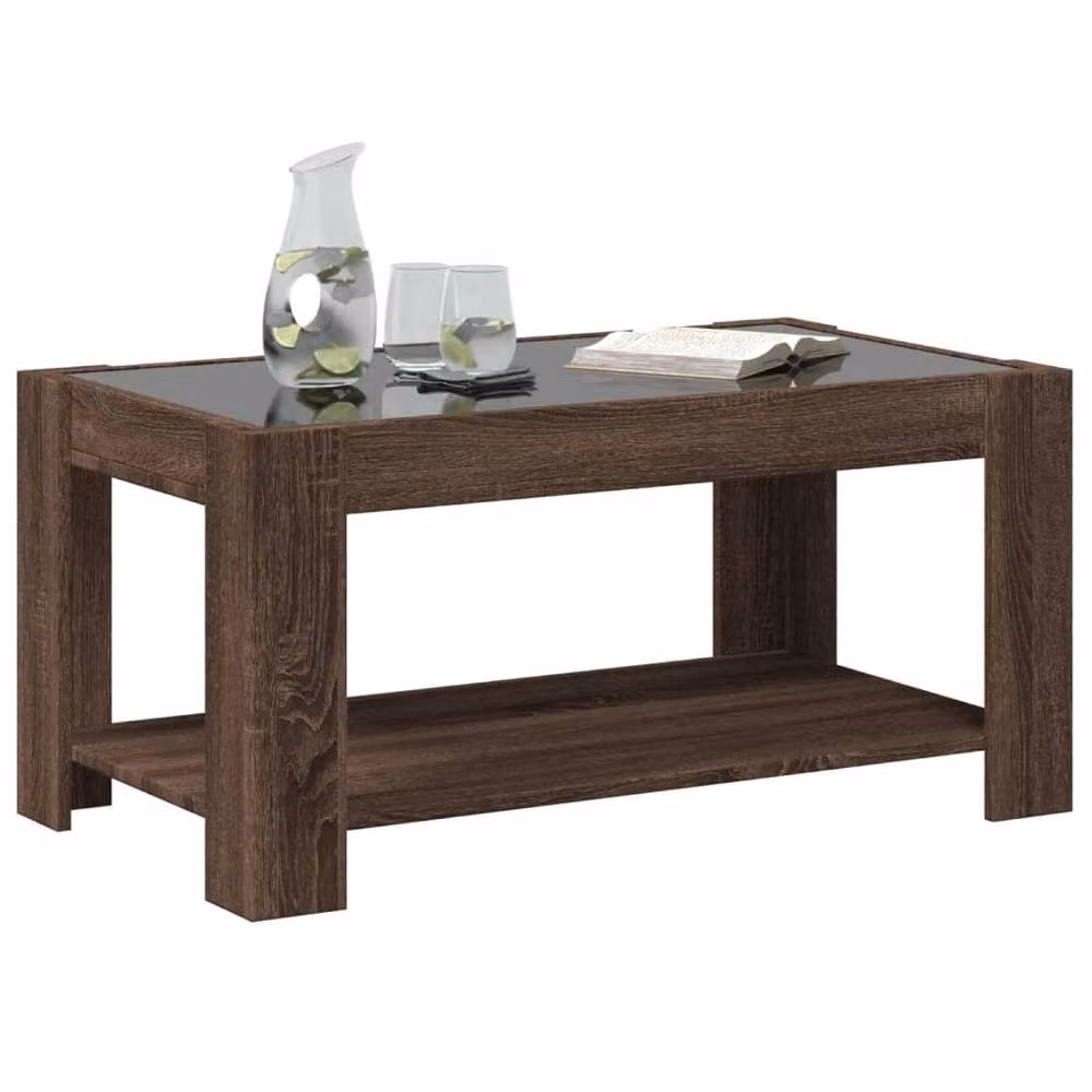 Berkfield Home Modern LED Coffee Table in Brown Oak, W/D/H: 93 x 53 x 45 cm – 2