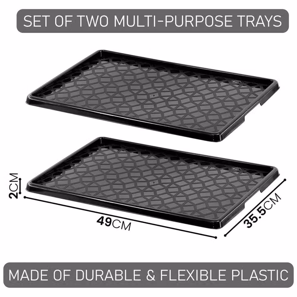 Nordara Set of 2 Indoor Shoe Mat Drip Trays with Raised Edges, Black, W: 49 cm, D: 35.5 cm – 2