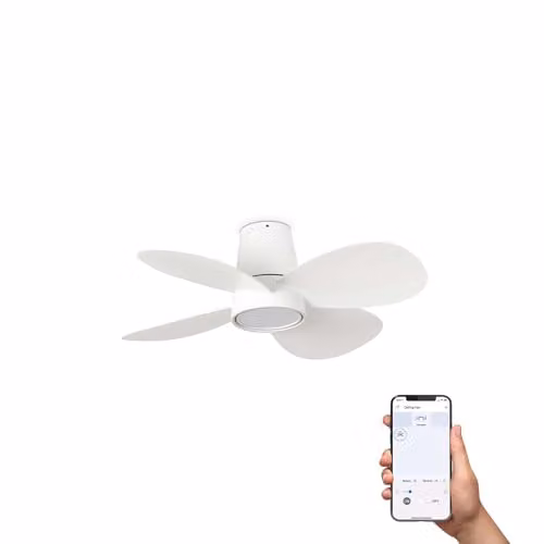 Faro Barcelona Klover Small Ceiling Fan with Lighting and Tuya App Control, White