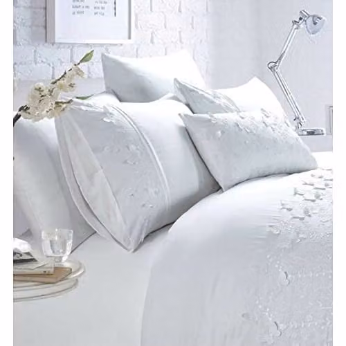 Rapport Home Papillon Polycotton Duvet Cover and Pillowcase Set in White, W/D/H: 135 x 200 cm and 50 x 75 cm