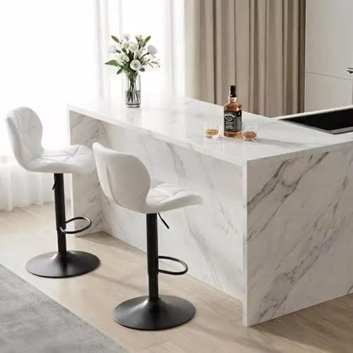 Alivio Set of 2 Modern White Faux Leather Adjustable Bar Stools with Backrest, 360 Degree Swivel and Hydraulic Height Adjustment – 3