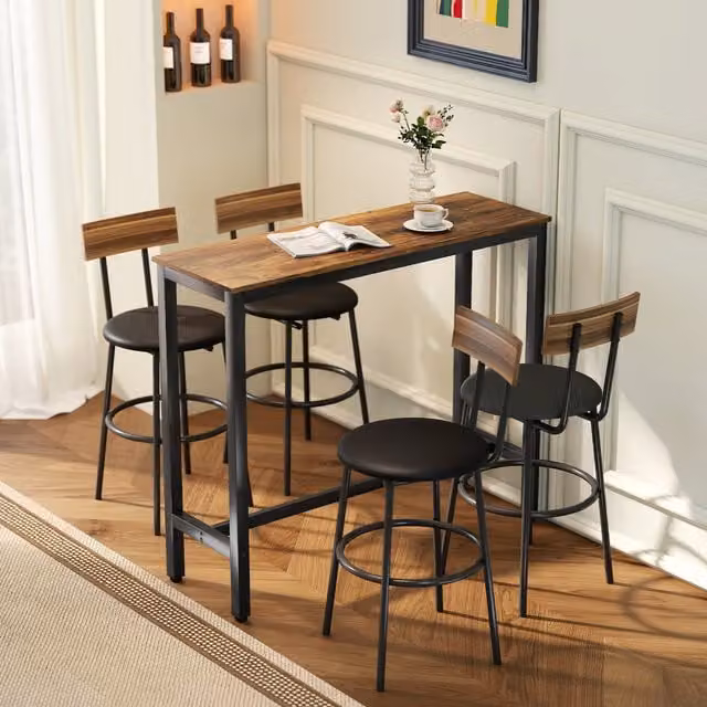 HOMCOM Rustic Brown Wood Effect Industrial Bar Table for Small Spaces