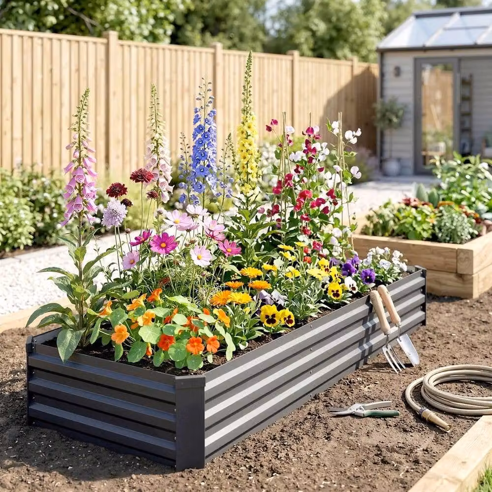 FLAVORA Galvanised Steel Raised Bed for Ornamental Gardens in Anthracite Grey, W/D/H: 60 x 57 x 30 cm – 2