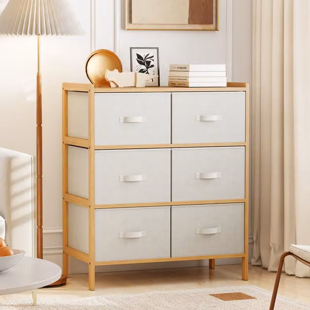 COSTWAY Modern Grey Bamboo Wood Chest of Drawers