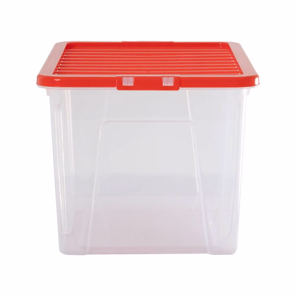 Wham Crystal 60L Stackable Plastic Storage Boxes with Red Lids, Pack of 4, Transparent – 2