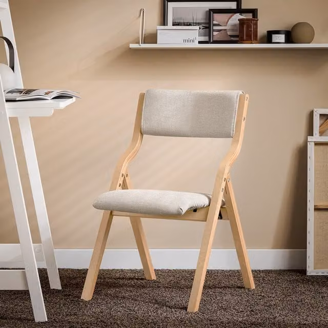 SoBuy Modern Lacquered Birch Wood Folding Chair with Grey Fabric Padding