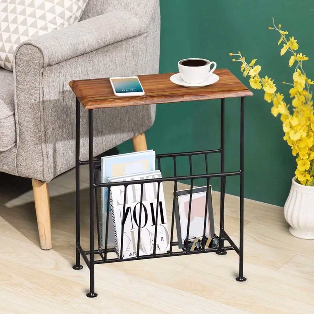 Jaipur Furniture Ltd Ganga Iron Magazine Rack in Sheesham Wood with Black Finish, W50 x D1 x H40 cm – 4