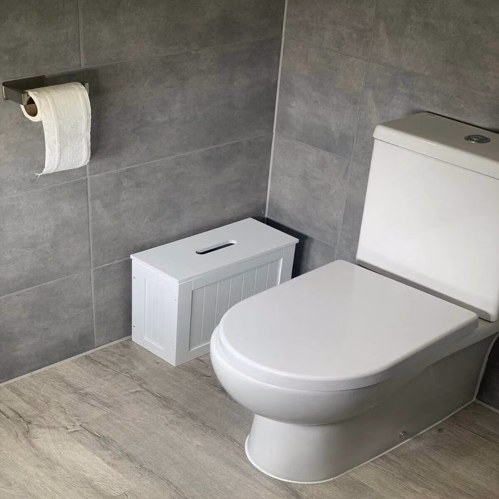 VOGREX Slimline Wooden Bathroom Toilet Roll Storage Cabinet, White, W/D/H: 33 x 17 x 31 cm – 2