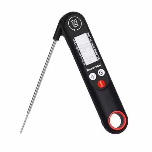 Innoteck Digital Meat Thermometer in Black with Stainless Steel Probe and Temperature Control – 1