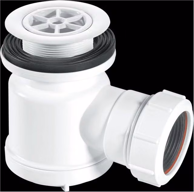 McAlpine White Plastic Round Shower Trap with 19mm Water Seal and Universal Outlet – 1