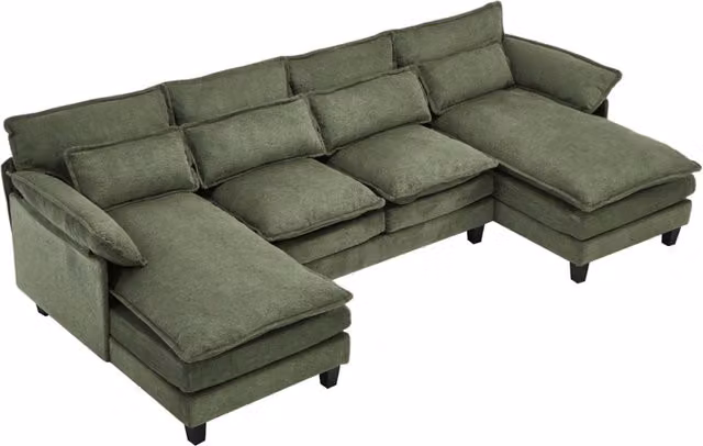 Livingandhome Modern U-Shaped Green Chenille Sectional Sofa