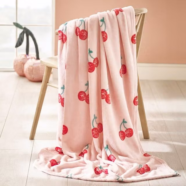 Catherine Lansfield Disco Cherries Pink Polyester Bedspread W: 240 cm, D: 200 cm
