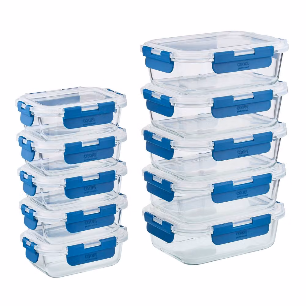 Cooks Professional Set of 10 Clear Glass Oven Safe Food Storage Jars with Leakproof Snap Lids – 4