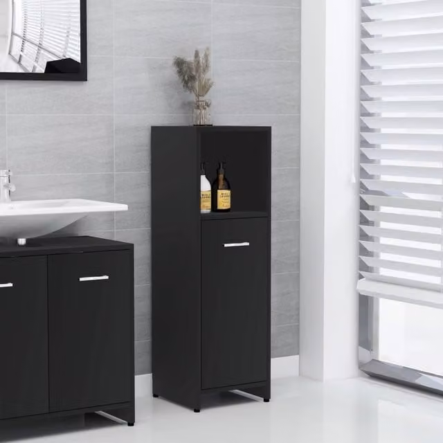 Berkfield Home Modern Black Bathroom Cabinet with Hinged Doors and Internal Shelves, W/D/H: 30 x 30 x 95 cm