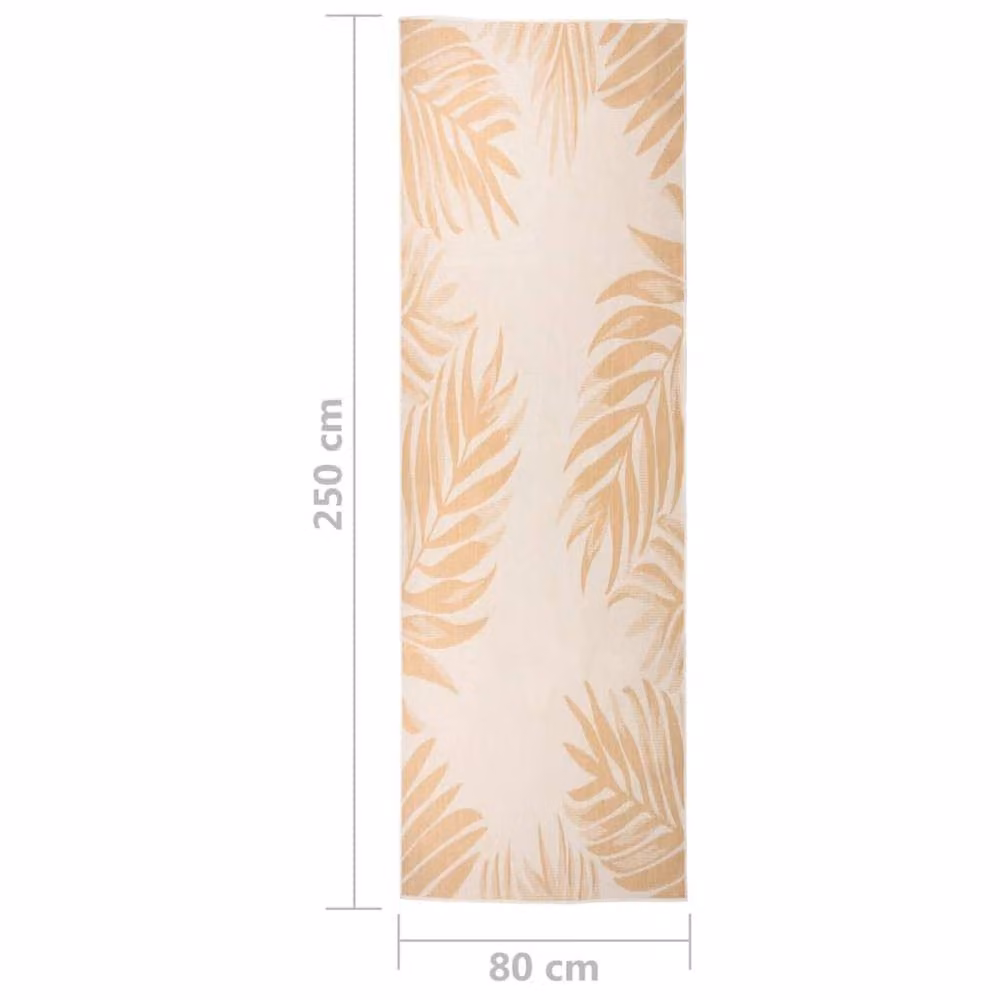 Berkfield Home Outdoor Flatweave Rug with Floral Leaf Pattern in Yellow and Beige, W/D: 80 x 250 cm