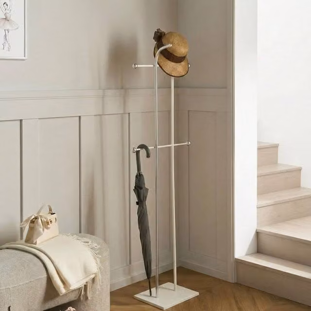 Wyld and Coco Silver Two-Pole Freestanding Coat Rack with 6 Hooks, Height: 162 cm