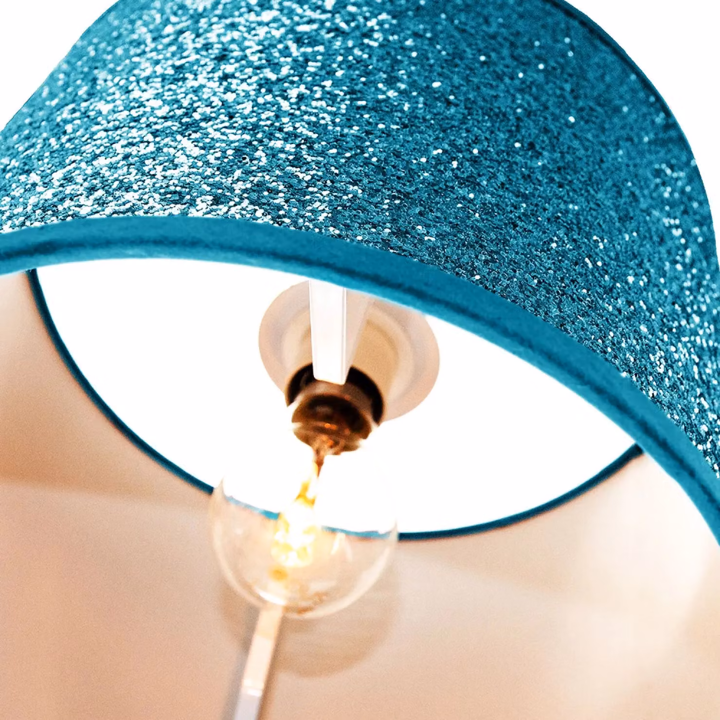 Happy Homewares Modern Teal Glitter Fabric Cylinder Pendant Lamp Shade, Diameter: 25.4 cm – 2