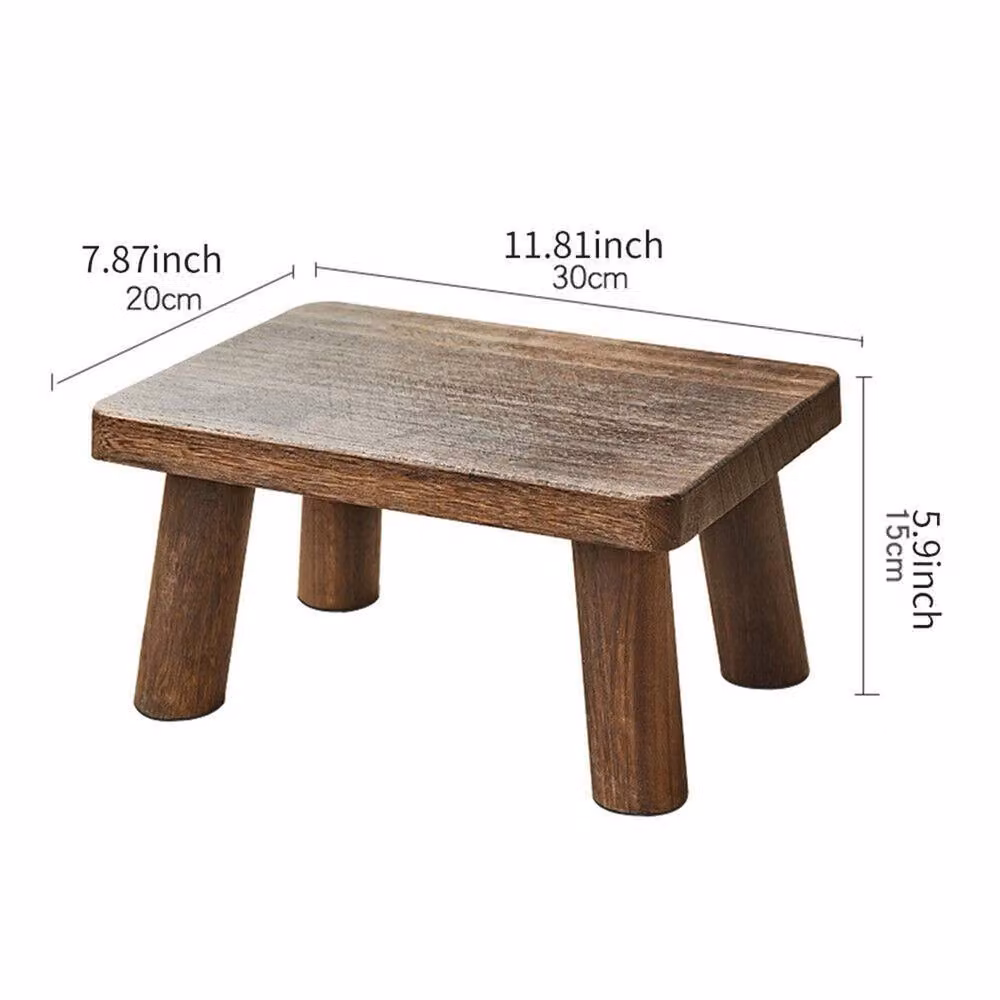 Nordara Deep Baked Wooden Rectangular Low Stool Footstool in Brown – 2