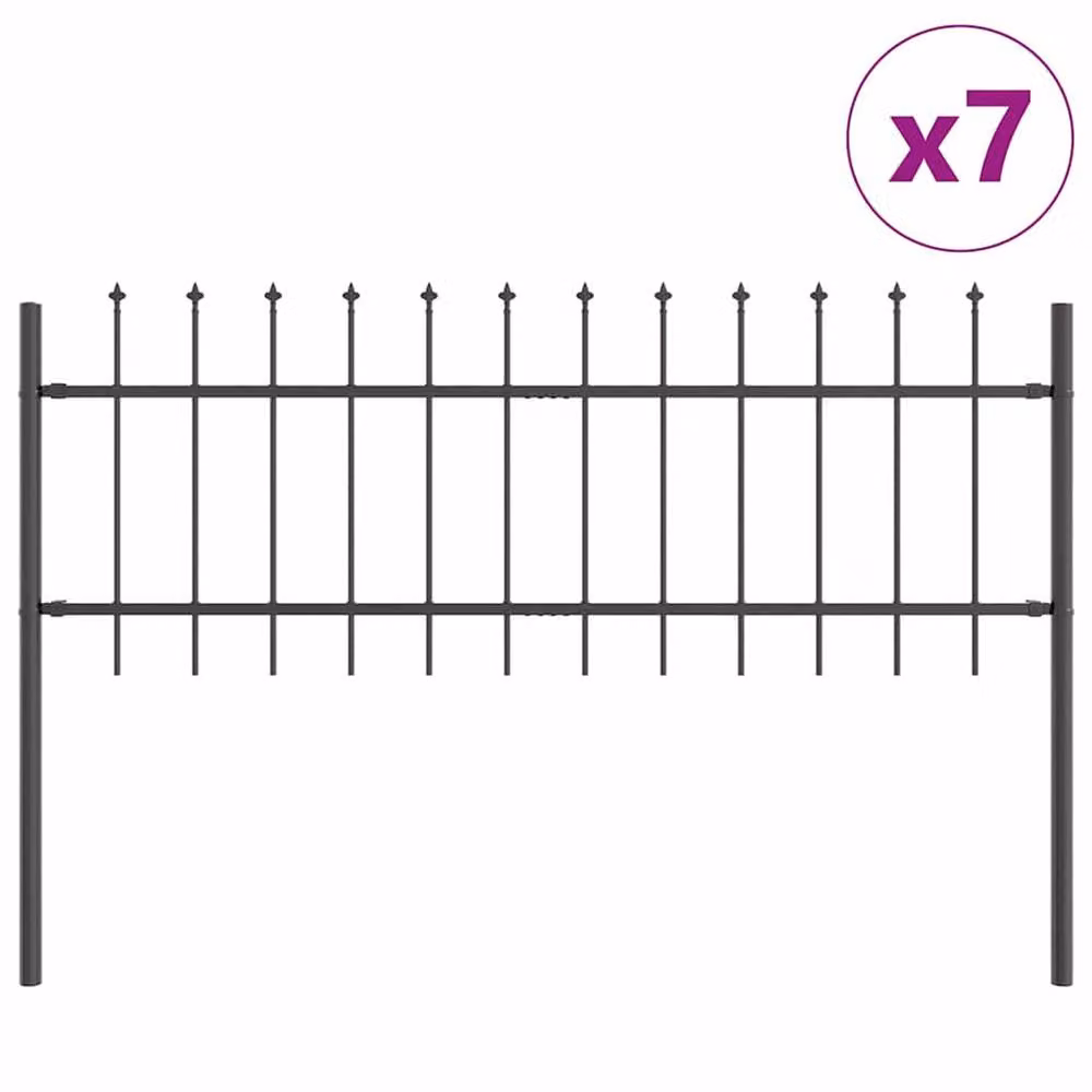 Berkfield Home Modern Steel Garden Fence with Spear Top, Grey, W: 11.9 m, H: 0.6 m – 2