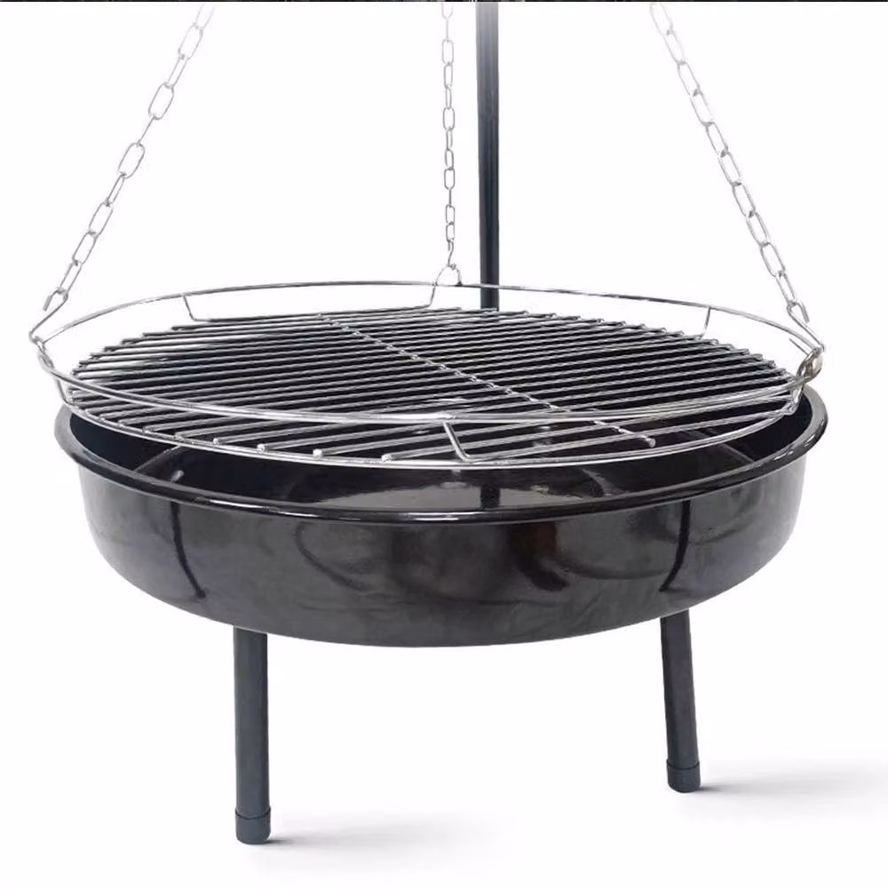 KORVIXA Black Steel Outdoor Cooking Fire Pit Hanging Grill and Fire Bowl, Diameter: 100 cm – 4